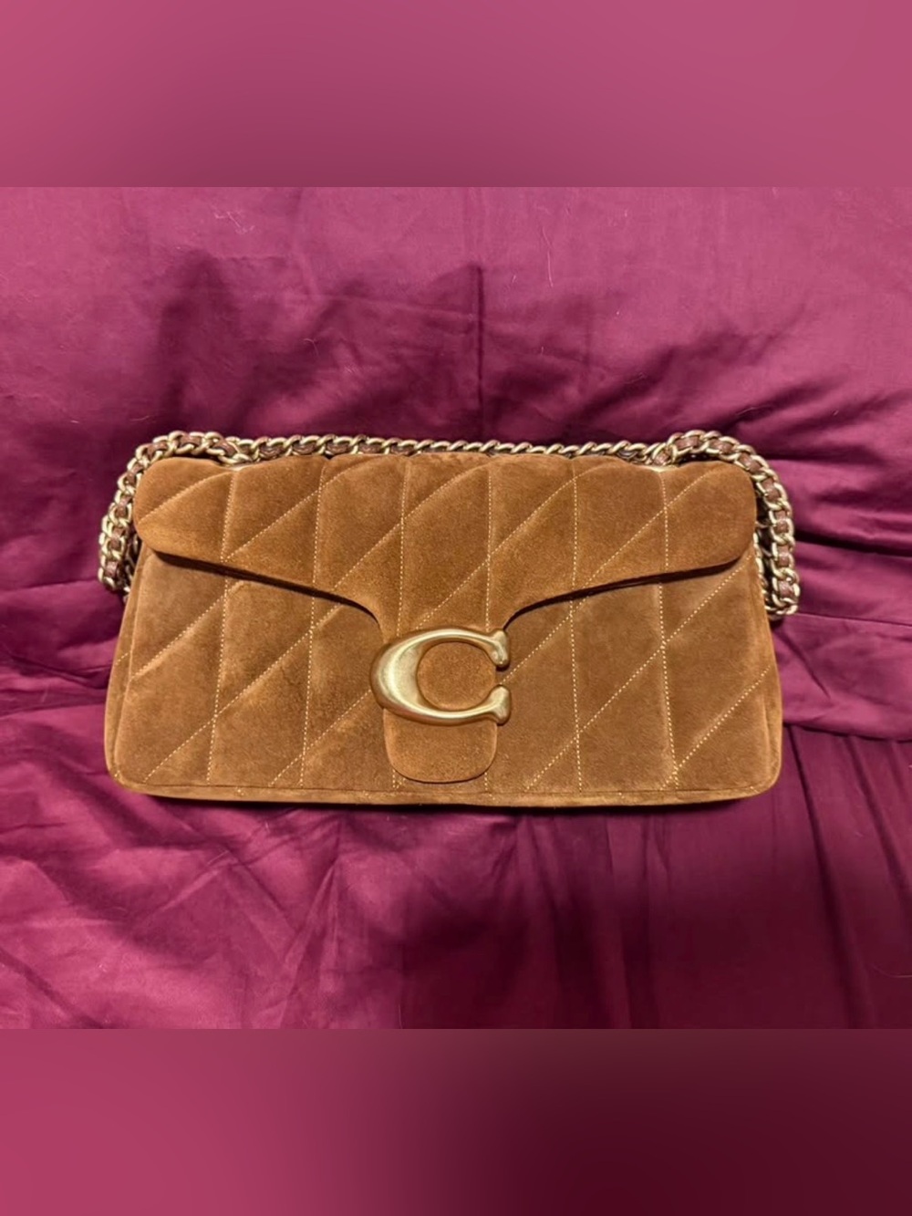 Coach Quilted Suede Tabby 26 Shoulder Bag in Warm Brown with Gold Hardware